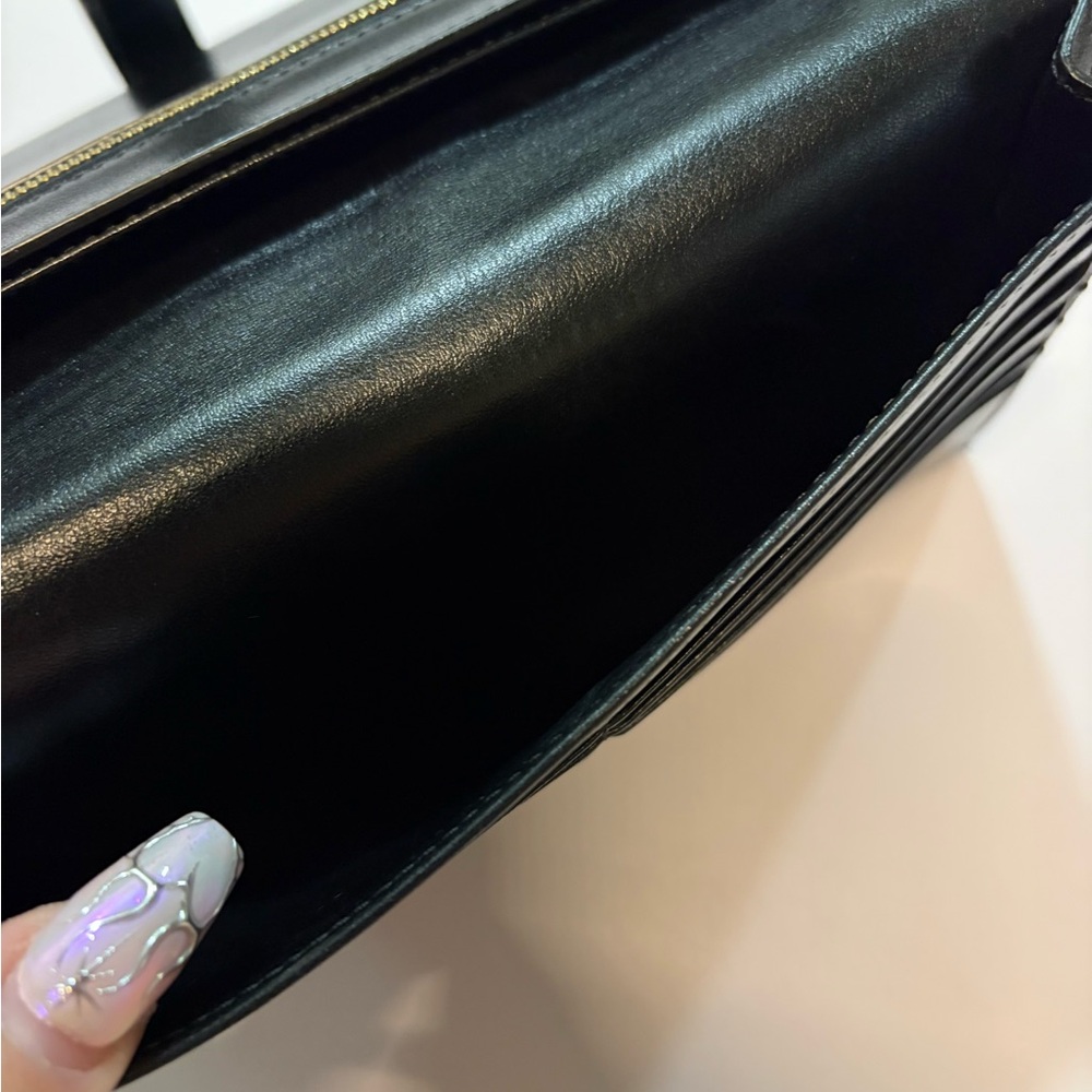 Authentic Celine Black Leather Continental Wallet Snap Strap Zip Pocket - Picture 5 of 9